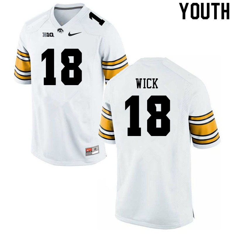 Youth #18 Alec Wick Iowa Hawkeyes College Football Jerseys Sale-White - Click Image to Close